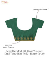 Rani Van Semi Blended Silk | Ikat Weave | Dual - Tone Rani Pink & Bottle Green - Ethlore