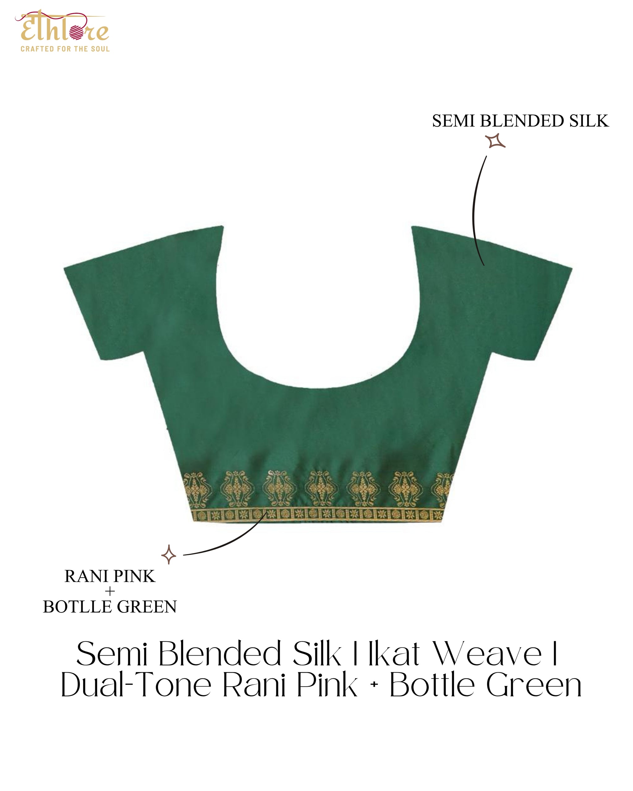 Rani Van Semi Blended Silk | Ikat Weave | Dual - Tone Rani Pink & Bottle Green - Ethlore